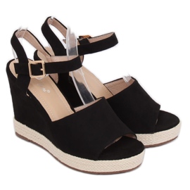 Sandales noires sur un coin compensé noir FD-5M14 Noir le noir 1