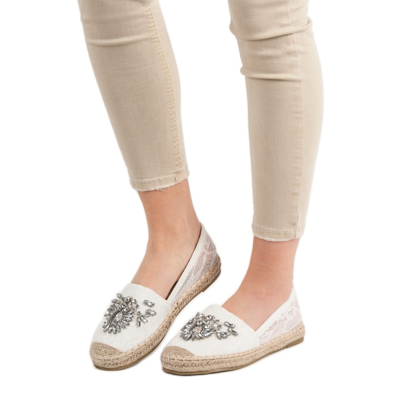 Bestelle Espadrilles En Dentelle Avec Ornements blanc 1