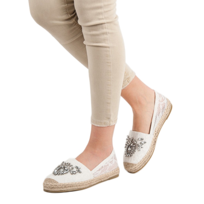 Bestelle Espadrilles En Dentelle Avec Ornements blanc 2