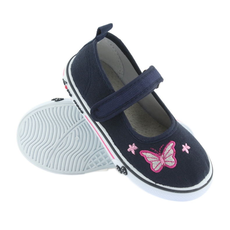 Baskets ballerines Atletico bleu marine, empiècement cuir gris rose 3 Baskets ballerines Atletico bleu marine, empiècement cuir gris rose 3