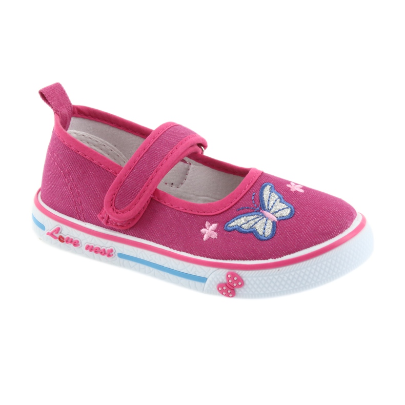 Baskets ballerines roses Atletico, empiècement cuir bleu 1