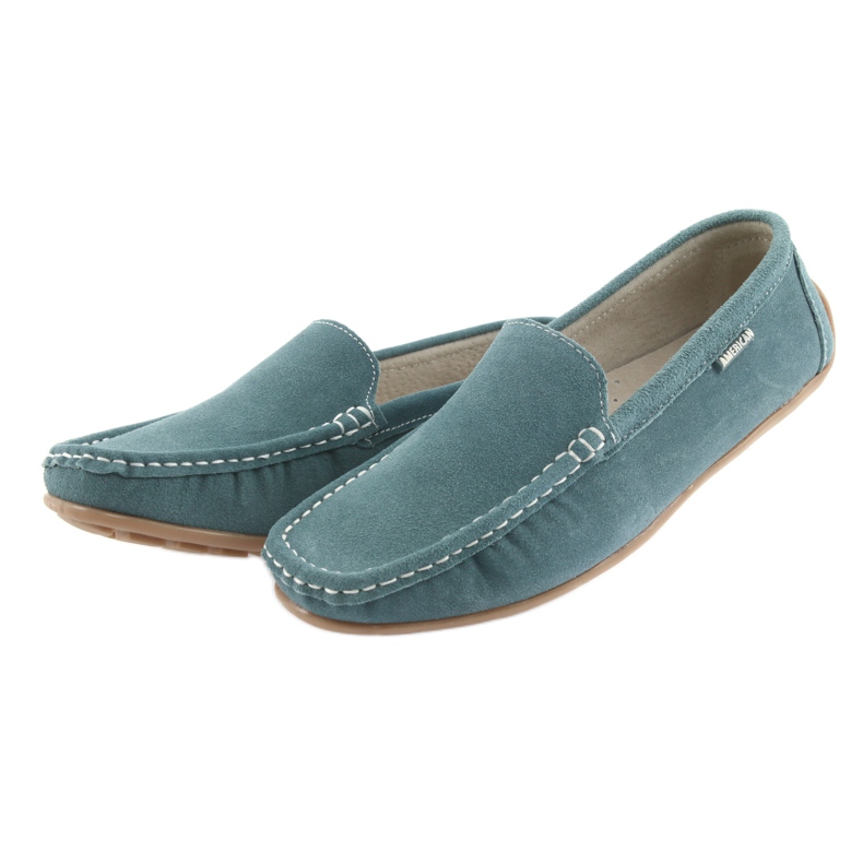 American Club Mocassins femme, cuir bleu denim 3