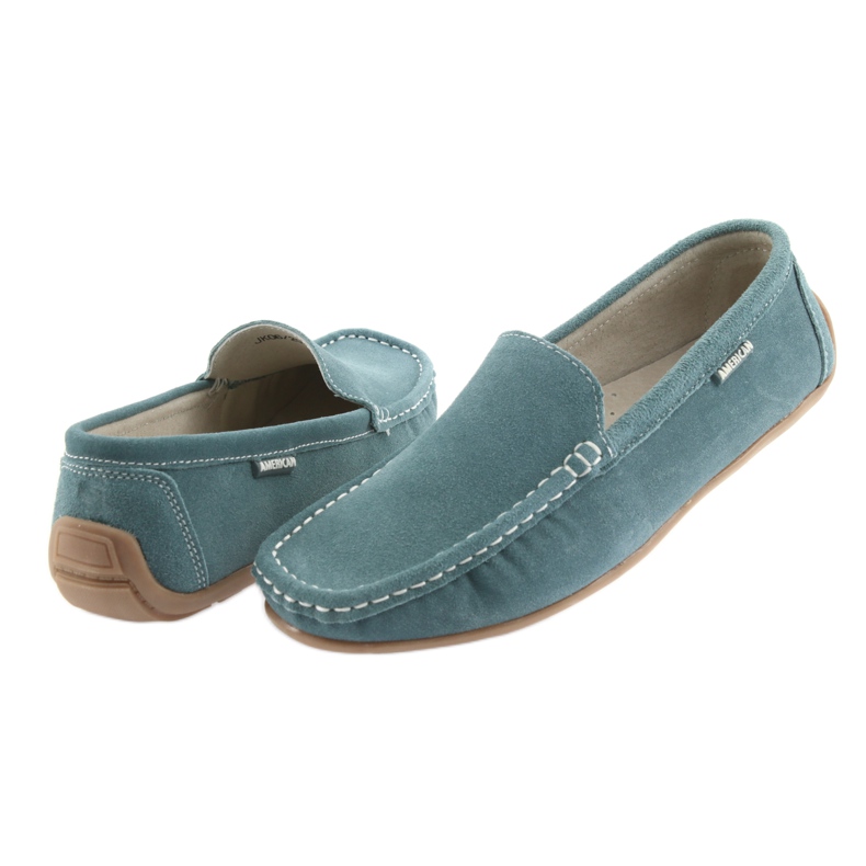 American Club Mocassins femme, cuir bleu denim 4