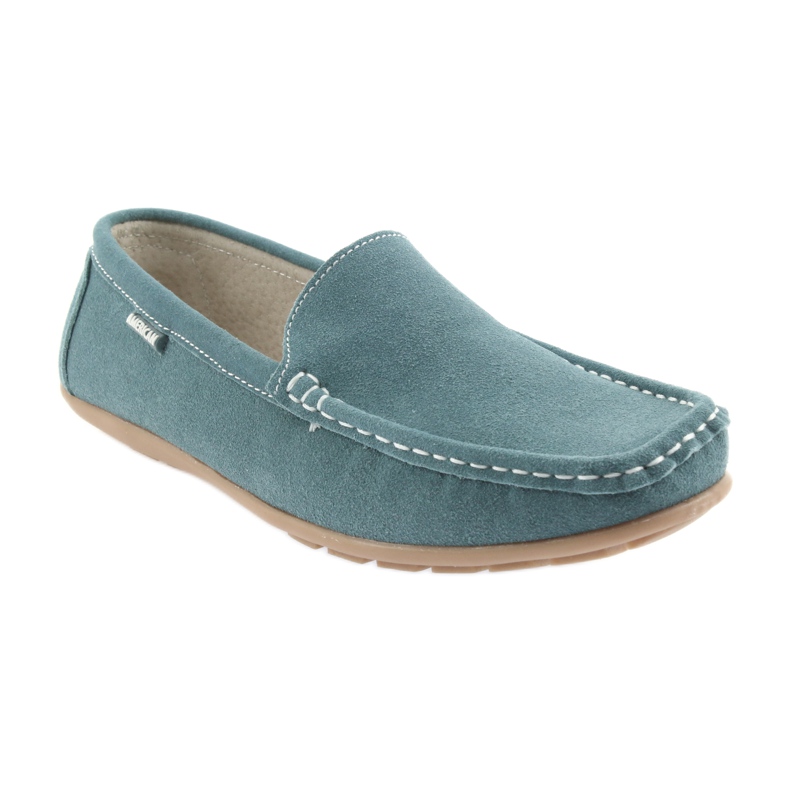 American Club Mocassins femme, cuir bleu denim 1