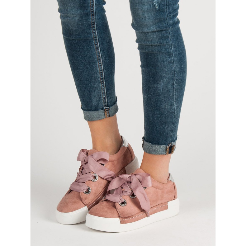 Belle Women Chaussures de sport en daim rose 1