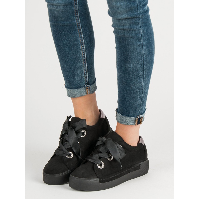 Belle Women Chaussures de sport en daim le noir 2 Belle Women Chaussures de sport en daim le noir 2