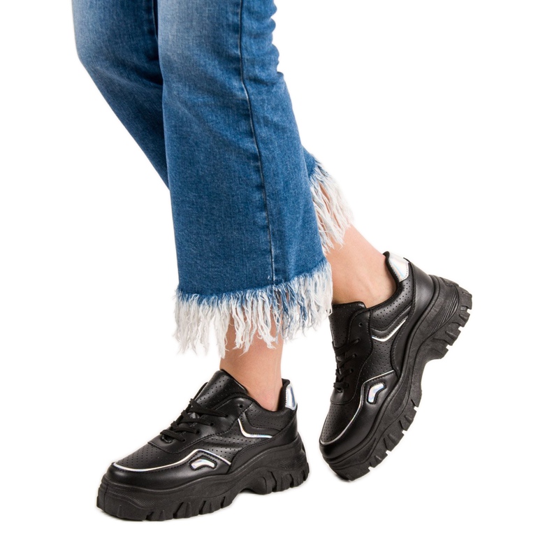 SHELOVET Baskets noires à effet holo 2