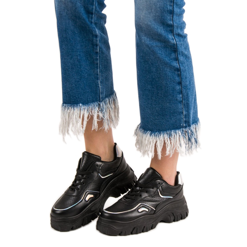 SHELOVET Baskets noires à effet holo 1