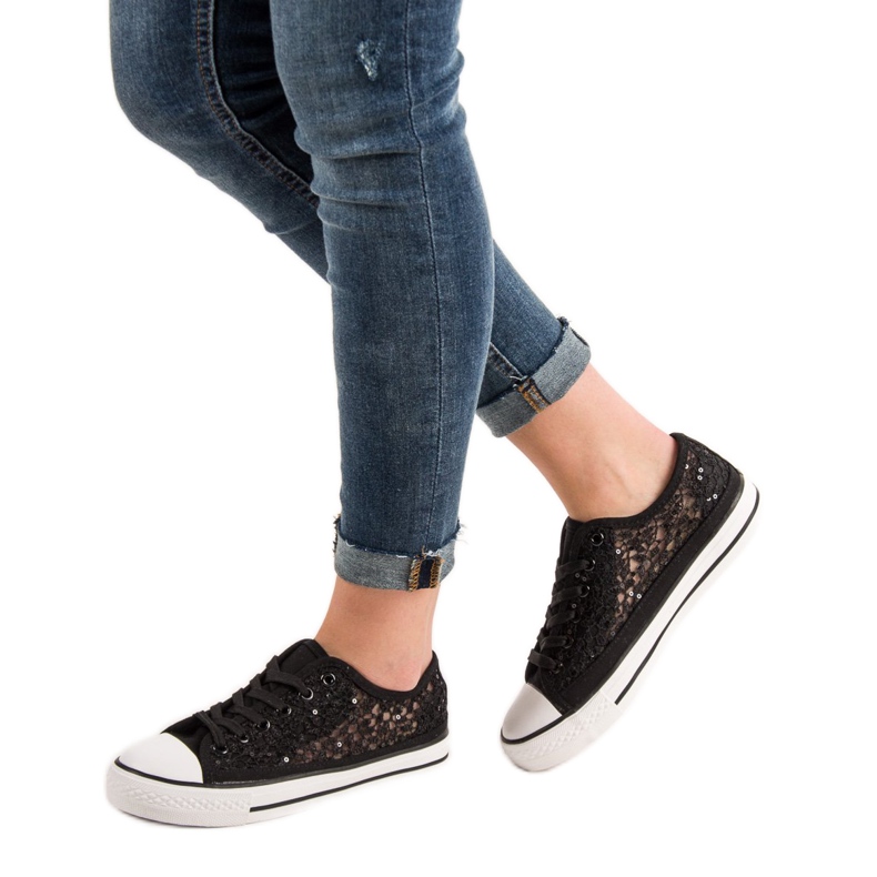 SHELOVET Baskets en dentelle noir 2