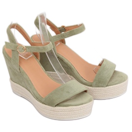 Sandales compensées vertes JS-2952 DK.GREEN 2