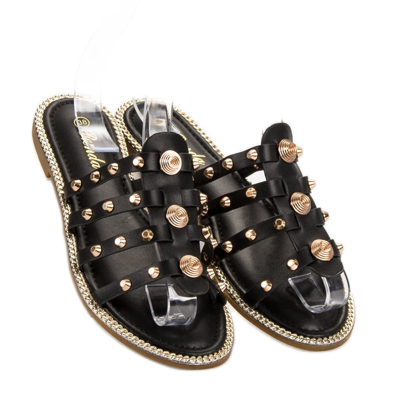 Renda Pantoufles Avec Strass le noir 2