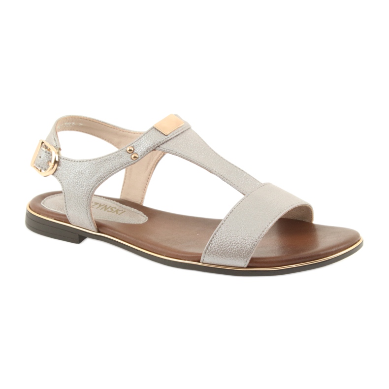 M.Daszyński Sandales talon plat Daszyński 1583 beige perle brun gris 1