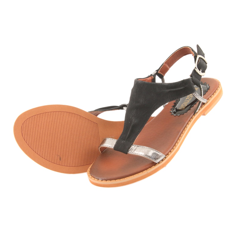 M.Daszyński Sandales talon plat Daszyński argent-noir gris 4