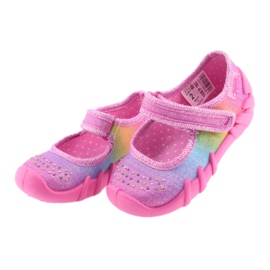 Chaussons enfants arc-en-ciel Befado 109P183 rose avec zircons 3