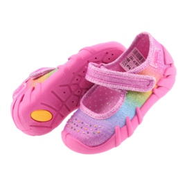 Chaussons enfants arc-en-ciel Befado 109P183 rose avec zircons 4