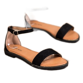 Laura Mode Sandales plates classiques le noir 1
