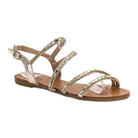 L. Lux. Shoes Sandales Plates Avec Oxyde De Zirconium jaune 4