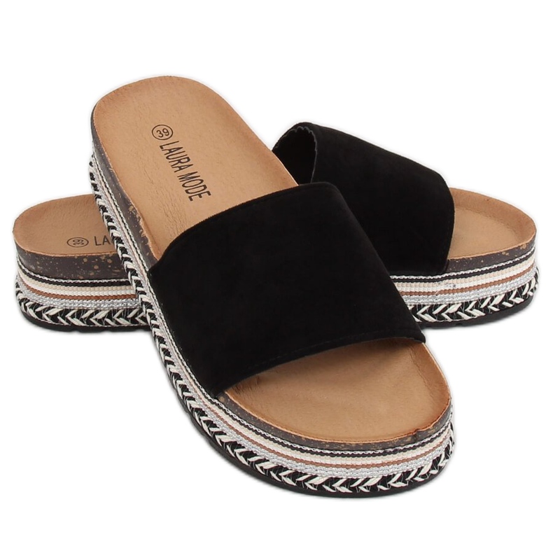 Black LS-117 Pantoufles noires à semelles hautes le noir 1