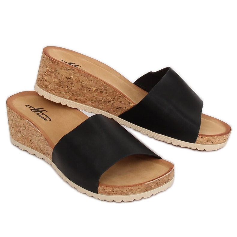 Chaussons compensés en liège noir 3527-12 Noir 1