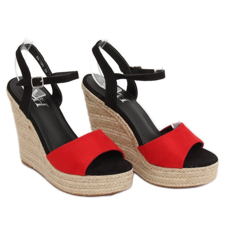 Espadrilles rouges sur compensées, rouge LL-190 Rouge 1
