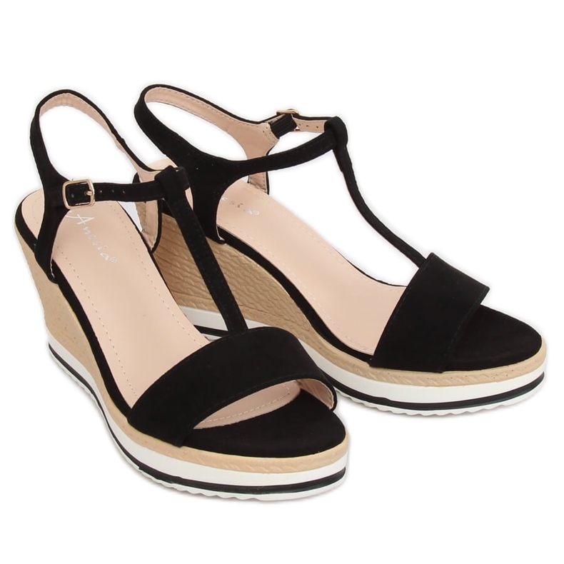 Sandales noires sur talon compensé H-59 Noir le noir 2