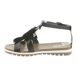 Big Star Boho 274956 Sandales en cuir féminines avec franges le noir 2