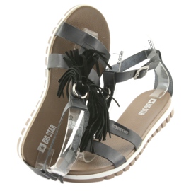 Big Star Boho 274956 Sandales en cuir féminines avec franges le noir 4