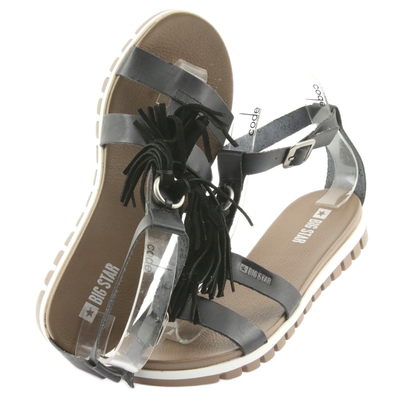 Big Star Boho 274956 Sandales en cuir féminines avec franges noir 4