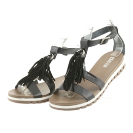 Big Star Boho 274956 Sandales en cuir féminines avec franges noir 3