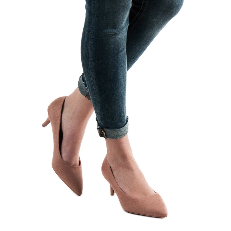SHELOVET Escarpins en daim poudré rose 2
