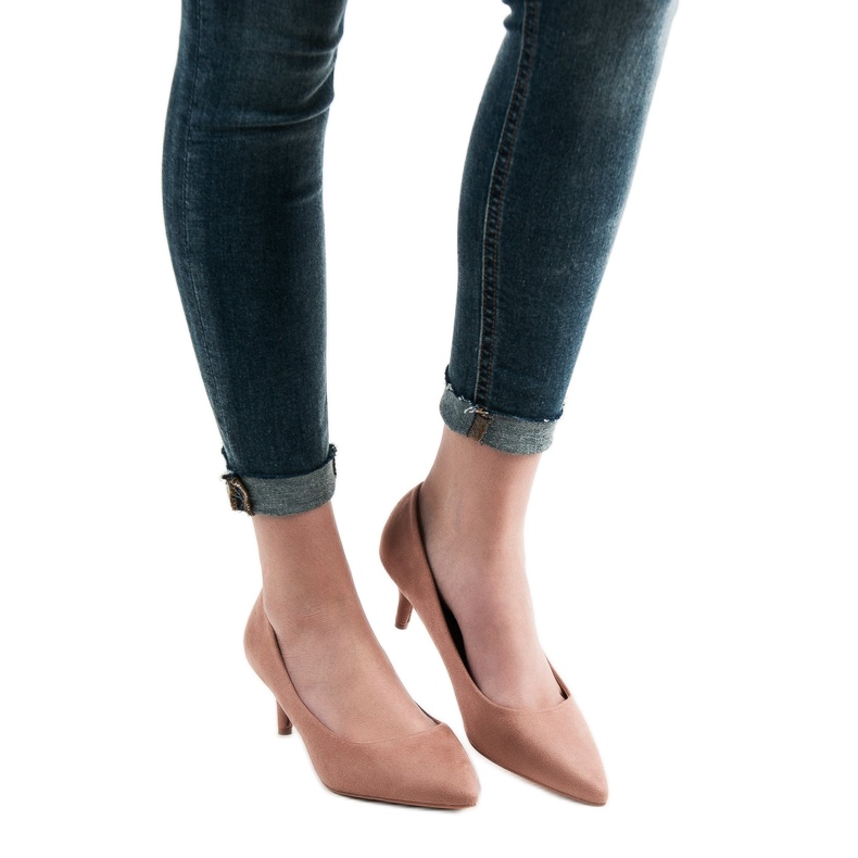 SHELOVET Escarpins en daim poudré rose 1