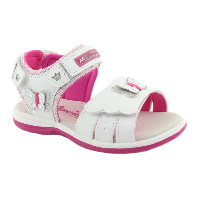 American Club Sandales des filles avec papillon DR09 Insert en cuir blanc / rose blanche 1