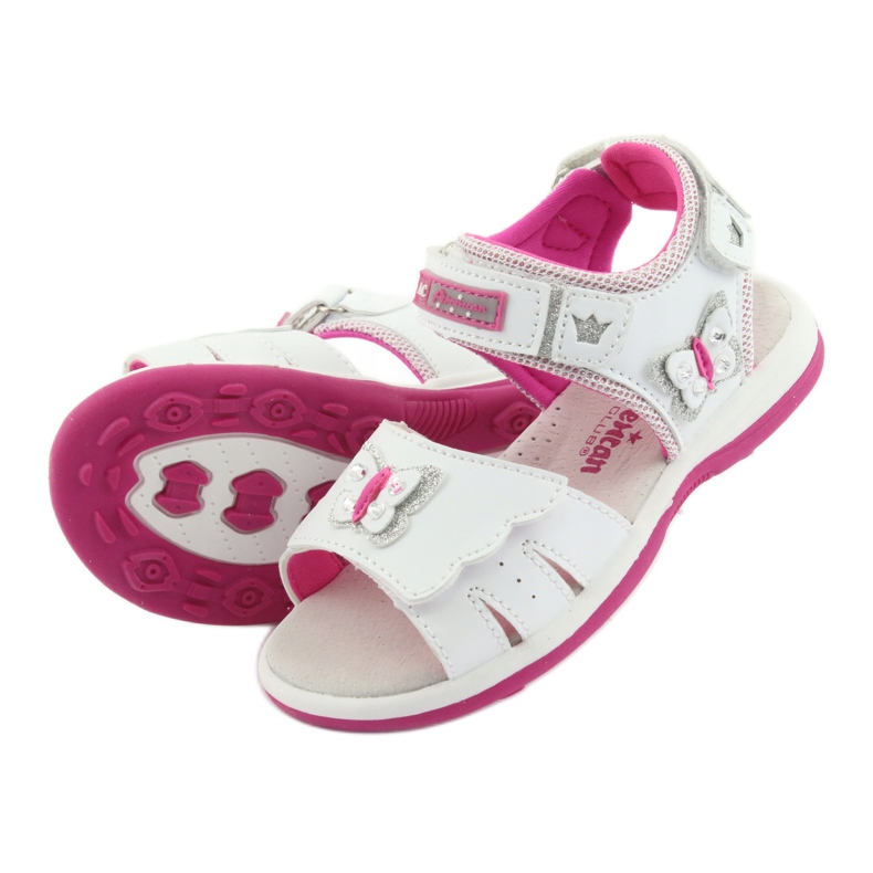 American Club Sandales des filles avec papillon DR09 Insert en cuir blanc / rose 4