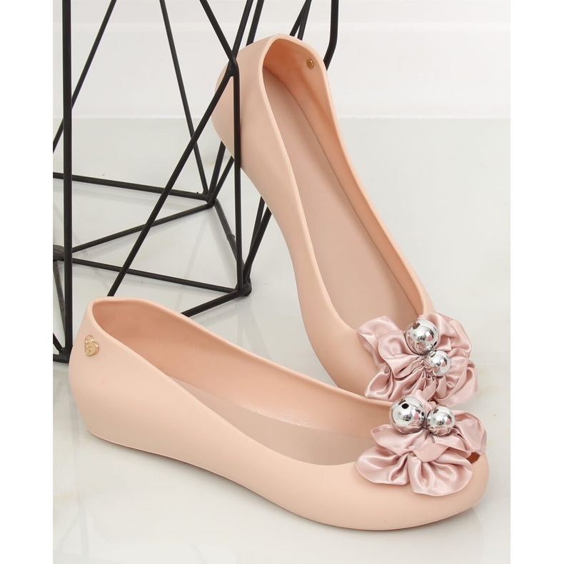 Ballerines meliski avec un noeud rose CK-86P Beige 2