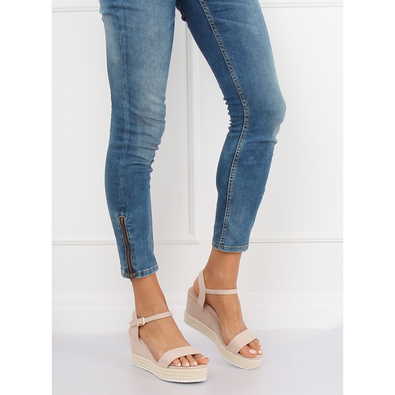 Sandales beiges sur espadrilles compensées LY9109 Beige 2