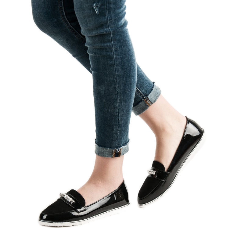 SHELOVET Mocassins laqués noirs 1
