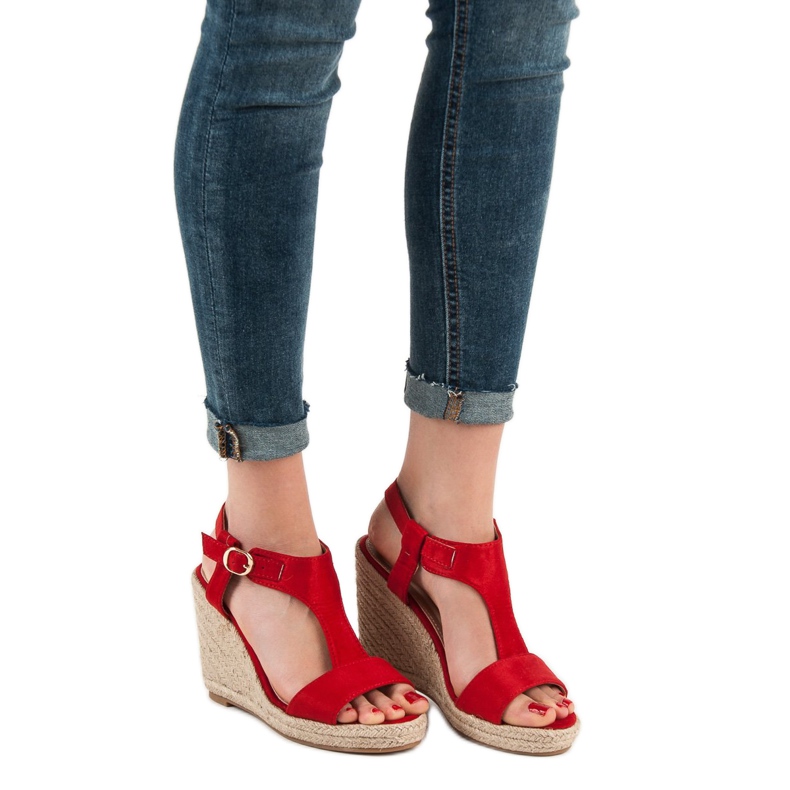 Anesia Paris Sandales compensées à la mode rouge 2