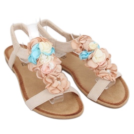 Sandales beiges à fleurs 218-174 Beige 1