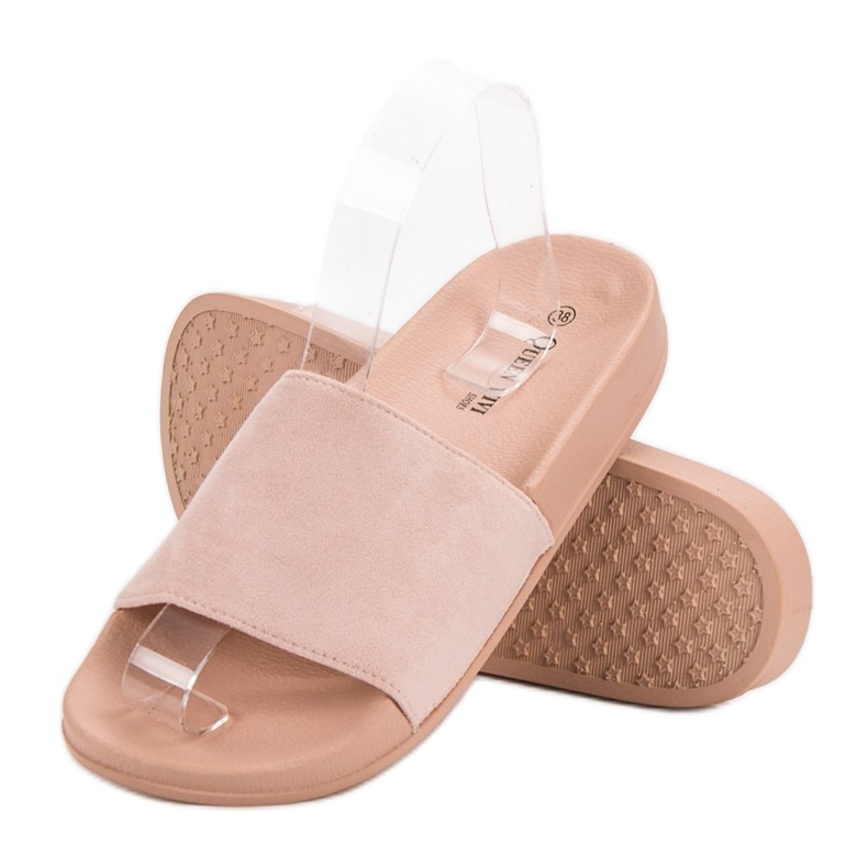 Queen Vivi Pantoufles confortables en daim rose 1