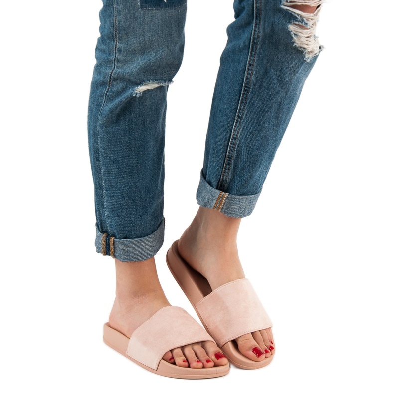 Queen Vivi Pantoufles confortables en daim rose 2