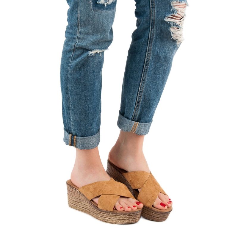 SHELOVET Sandales compensées camel brun 2