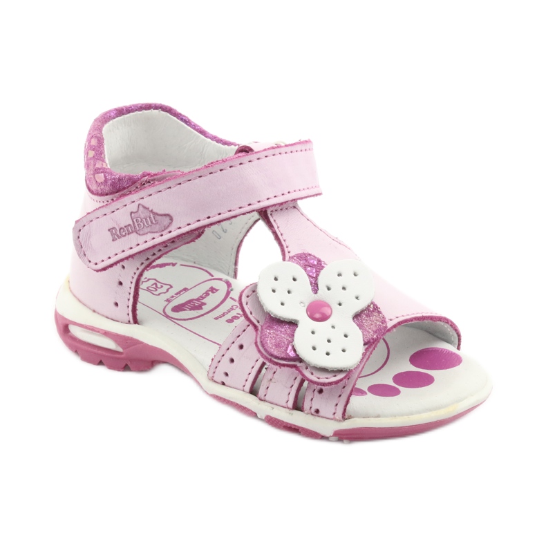 Sandales roses à fleurs Ren But 1406 blanc 2