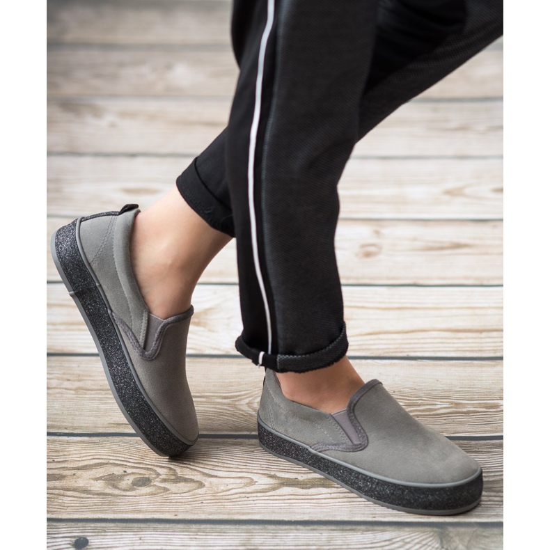 SHELOVET Slipons à semelle pailletée gris 2