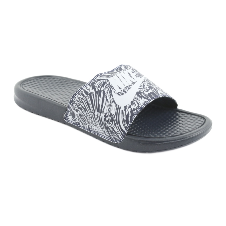 Claquette Nike Benassi Just Do It Print 631261-403 blanche bleu marin 1