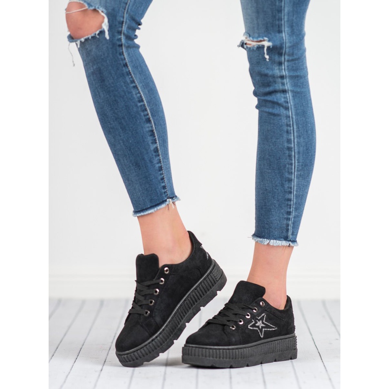 SHELOVET Creepers en daim noir 1