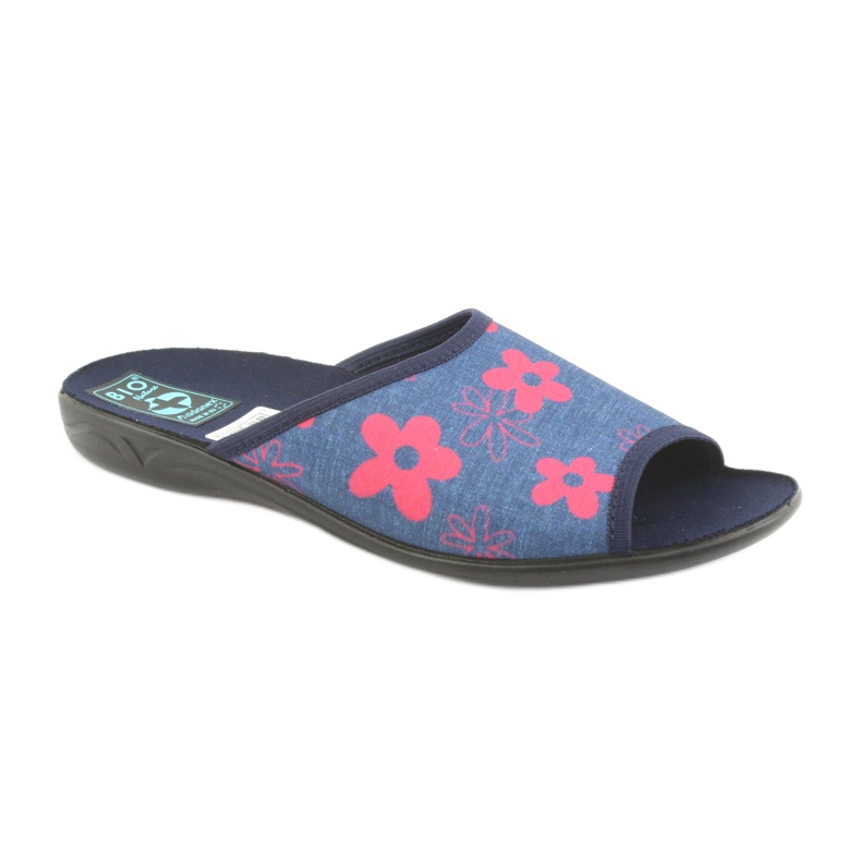Chaussons femme à fleurs Adanex bleu marine rose 1