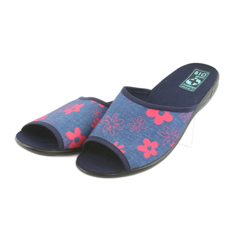Chaussons femme à fleurs Adanex bleu marine rose 3