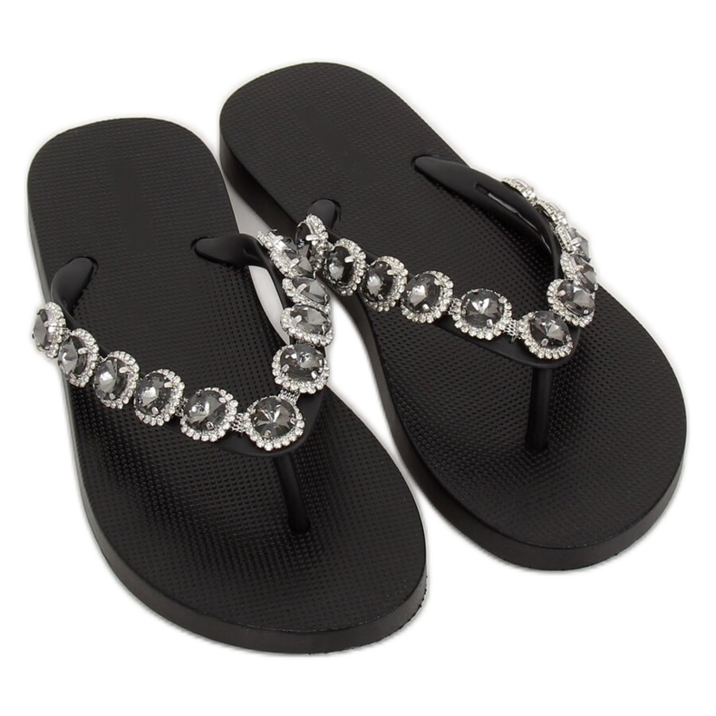 Élégantes tongs noires avec pierres JH69 Black 1