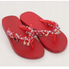 Red JH68 Tongs rouges avec perles 2