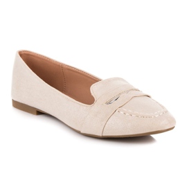 Small Swan Mocassins en daim à paillettes beige 3